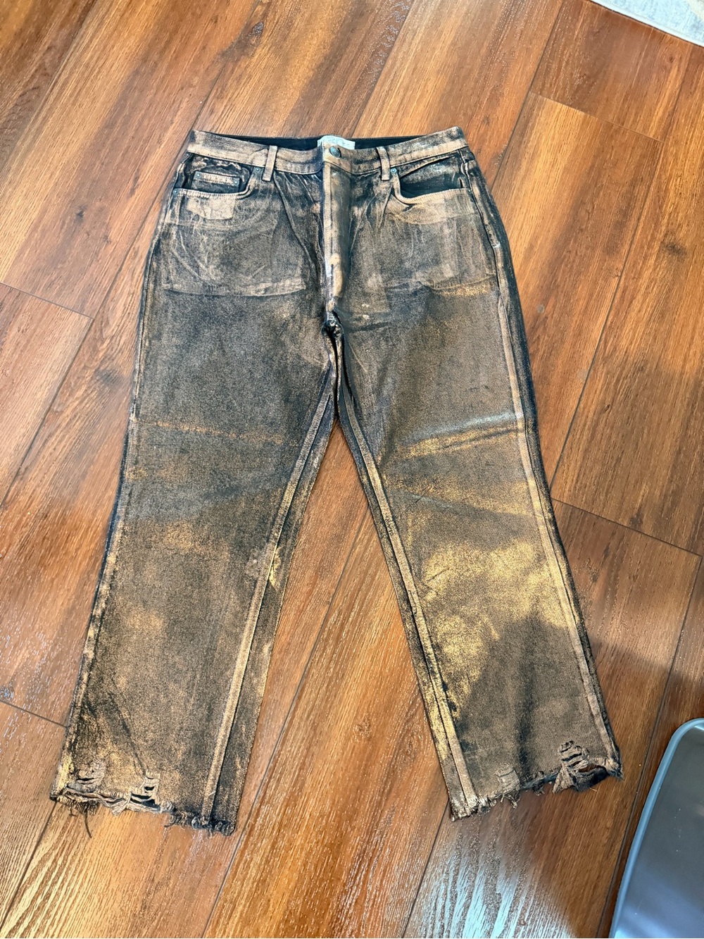 We The Free Black Distressed Metallic Accent Jeans